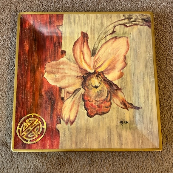 Cheri Bloom Floral Art 10 Inch Square Heavy Decorative Plate - Picture 2 of 5